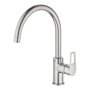 Grohe Start loop Supersteel Stainless steel effect Kitchen Side lever Tap