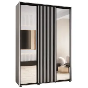 Sapporo II White Matt Mirrored Sliding Door Wardrobe - Crisp Finish, Lamella Effect (H)2050mm (W)1700mm (D)600mm