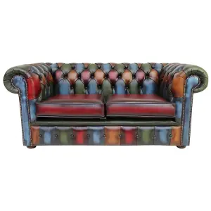 Chesterfield 2 Seater Patchwork Antique Leather Sofa Settee Bespoke In Classic Style