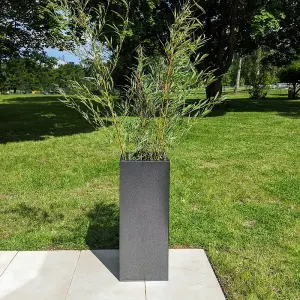 100cm Zinc Silver & Black Textured Tall Square Planter