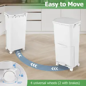 COSTWAY Plastic Step-on Trash Can 40L Kitchen Garbage Bin w/ Lockable Wheels