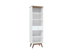 Tall Bookcase Shelving Display Storage Unit Wood Legs Scandi White Walnut Heda