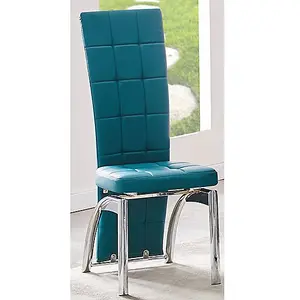 Rihanna Extending Clear Dining Table With 6 Ravenna Teal Chairs