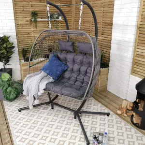 Samuel Alexander Grey Luxury 2 Seater Double Hanging Egg Chair Garden Outdoor Swing Folding Cocoon Chair Rattan Garden Furniture