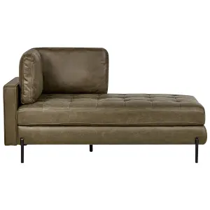 Left Hand Faux Leather Chaise Lounge Green REBAIS