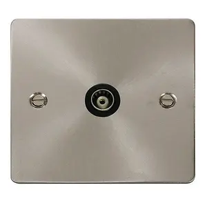 Flat Plate Satin / Brushed Chrome Single Isolated Coaxial Socket - Black Trim - SE Home