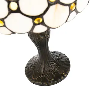 Traditional Amber Stained Glass Tiffany Table Lamp with Multiple Circular Beads