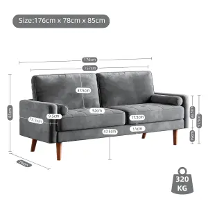 Yohood Velvet Rolled Arm Upholstered 3-Seater Loveseat Grey