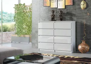 Chest of 8 Drawers Sideboard TV unit cabinet storage White Gloss Fronts