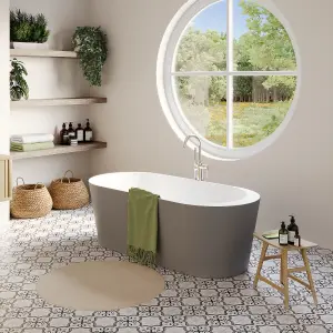 GoodHome Huron Matt Grey Acrylic Freestanding Oval Single ended Bath (L)1700mm (W)800mm