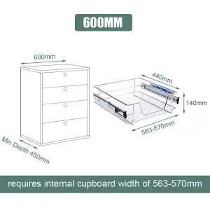 2Pcs Metal Sliding Kitchen Cabinet Pull Out Wire Basket Cupboard Drawer Organizer W 600mm