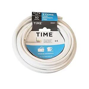 Time White Heat resistant 3-core Flexible Cable 0.75mm² x 10m