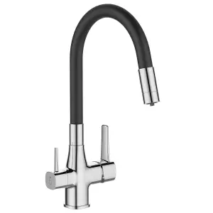 Black/Chrome Kitchen Tap Standing Sink Faucet Flexible Spout Underdeck Water Filter Set