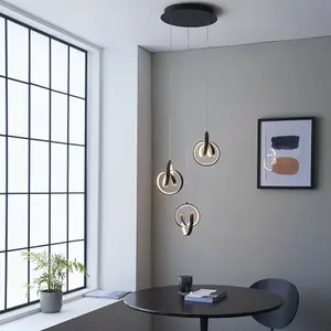 Textured Matt Black Modern 3 Light Ceiling Pendant - Integrated Warm White LEDs