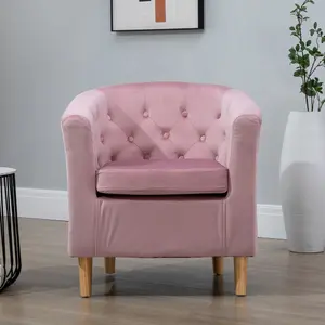 Clio 68cm wide Pink Velvet Fabric Studded Back Accent Chair with Dark and Light Wooden Legs