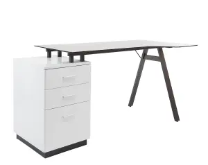 Cleveland Desk with glass top-plate and 3 drawers in grey