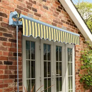 Primrose Awnings 2.0m x 1.5m Retractable Manual Standard Yellow & Grey Awning Outdoor Patio Canopy