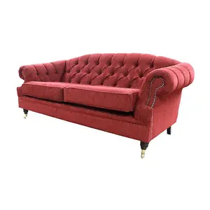 Chesterfield Handmade Merton 3 Seater Sofa Camden Wine Red Real Fabric