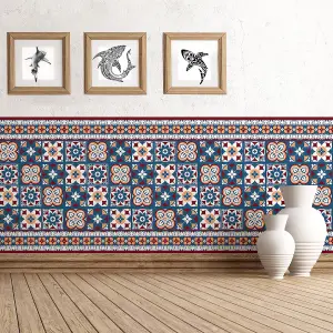 Walplus Red & Blue Talavera Tile Stickers PVC