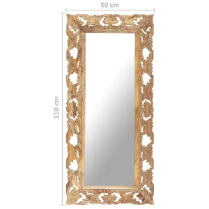 Berkfield Hand Carved Mirror Brown 110x50 cm Solid Mango Wood