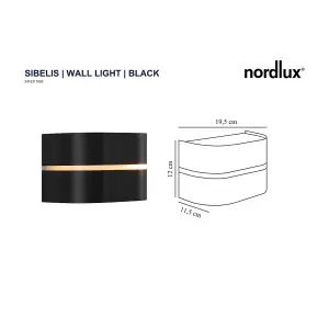 Nordlux Sibelis Outdoor Patio Terrace Garden Wall Light In Black (Height) 12cm