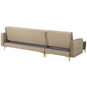 Corner Sofa with Ottoman ABERDEEN Sand Beige Velvet Right Hand