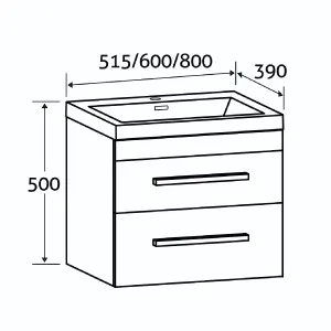 Novela 600mm Wall Hung Vanity Unit in Light Wood with Ceramic Basin