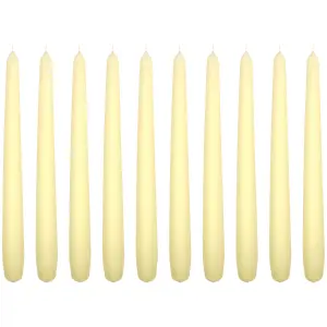 Tapered Dinner Candles, Pack of 10, Unscented, Long Burning Time, 24 cm / 19.45" (Ecru, Matt)