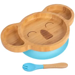 Bamboo Koala Baby Weaning Plate & Fork Set - Blue