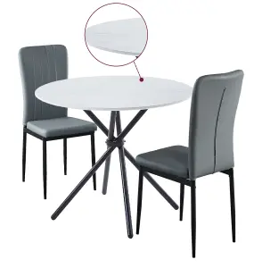 Hallowood Furniture Cullompton Small Round Dining Table 90cm with 2 Grey Faux Leather High Back Chairs