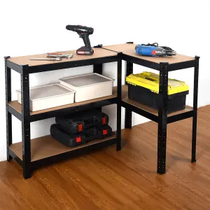 House of Home Garage Shelving Unit Heavy Duty 5 Shelf Steel & MDF Black Heavy Duty  (H) 1500mm x (W) 700mm