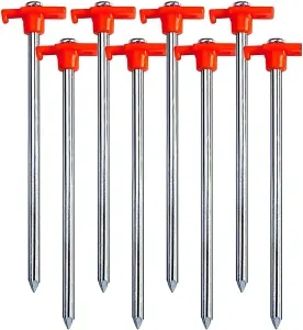 Almineez 8 x Ground Stake Tent Pegs Galvanised Steel T Hooks Anchors Rebar 20.5cm For Camping Tents