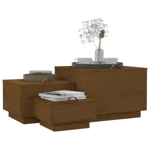 Berkfield Storage Boxes with Lids 3 pcs Honey Brown Solid Wood Pine