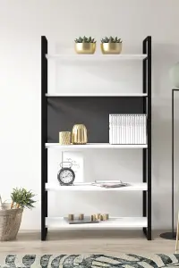 Meta Bookcase Free Standing Storage Shelf with Metal Frame, 86 x 35 x 165 cm 5 Display Shelves, Bookshelf, Open Cabinet, White