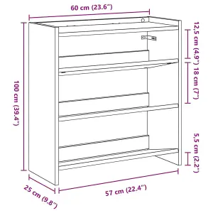 Berkfield Shoe Rack Grey Sonoma 60x25x62 cm Engineered Wood