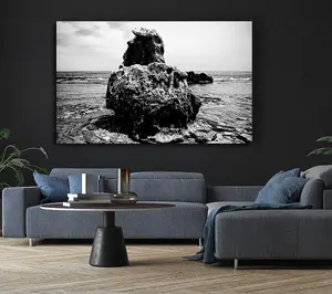 The Rock Of The Ocean B N W Canvas Print Wall Art - Medium 20 x 32 Inches