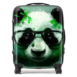 Panda With Glasses, Green Splashart Suitcase - Large