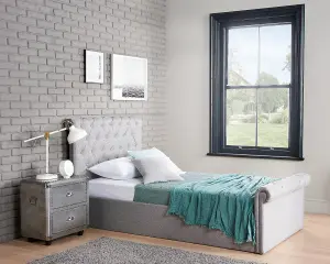 Single Grey Upholstered Side Lift Ottoman Sleigh Bed