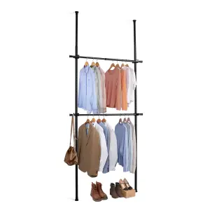 House of Home Clothes Rail Telescopic Wardrobe Organiser Hanging Clothing Rack Adjustable Storage Black