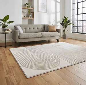 Grey Gold Abstract Striped Modern Easy to clean Rug for Dining Room-120cm X 170cm