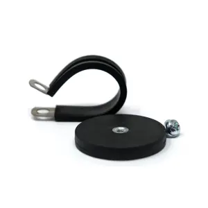 43mm dia x 6mm high Rubber Coated Cable Holding Magnet With 25mm Rubber Clamp (Black) - 8kg Pull (Pack of 1)