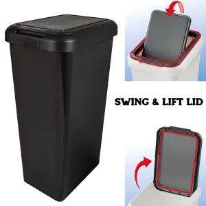 Recycling 45 Litre Set of 2 Waste Utility Plastic Bins Interlocking Clips Lift and Swing Black Bin, 2 x 45L Bins