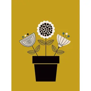 Lyndy Hants Scandi Flower Pot Canvas Print Yellow/Black/White (40cm x 30cm)