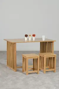 Richmond Oak Varnish Foldaway Dining Set with 2 Stools