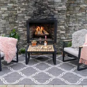 Silver Grey Trellis Flatweave Indoor Outdoor Weatherproof Washable Area Rug 160x230cm