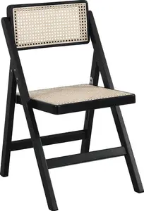 Frances Set Of 2 Folding Chairs Black/Natural Rattan Cane, Solid Beech Wood - Dining Room Chairs - Dining Table Chairs - Daals - Dining Chairs