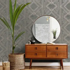 Holden Decor Delano Grey/Rose Gold Art Deco Blown Wallpaper