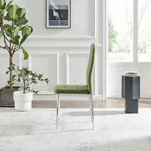 Furniturebox UK Dining Chair - 2x Paloma Green Fabric Upholstered Dining Chair Silver Legs - Contemporary Dining Kitchen Furniture