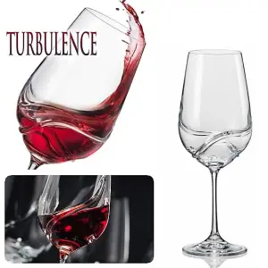 Bar Amigos Set of 2 TURBULENCE Deluxe Bohemian Crystal Wine Glasses Decanting Special Unique Wave Design For Better Aeration 350ML