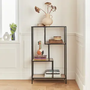 sweeek. 4-level industrial bookshelf in metal and wood effect Loft Natural 69x33x113.5 cm